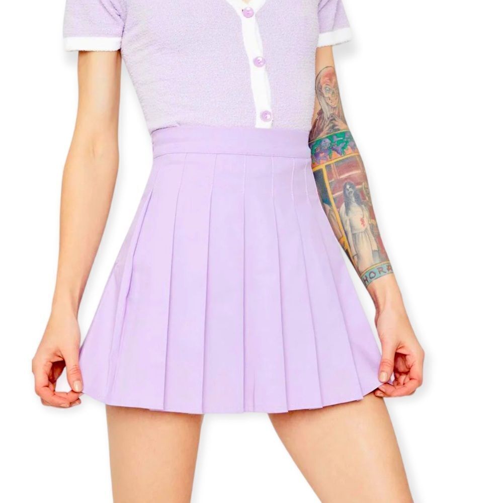 Lavender Purple Pleated Mini Skirt Shorts Liner Pastel L NWT